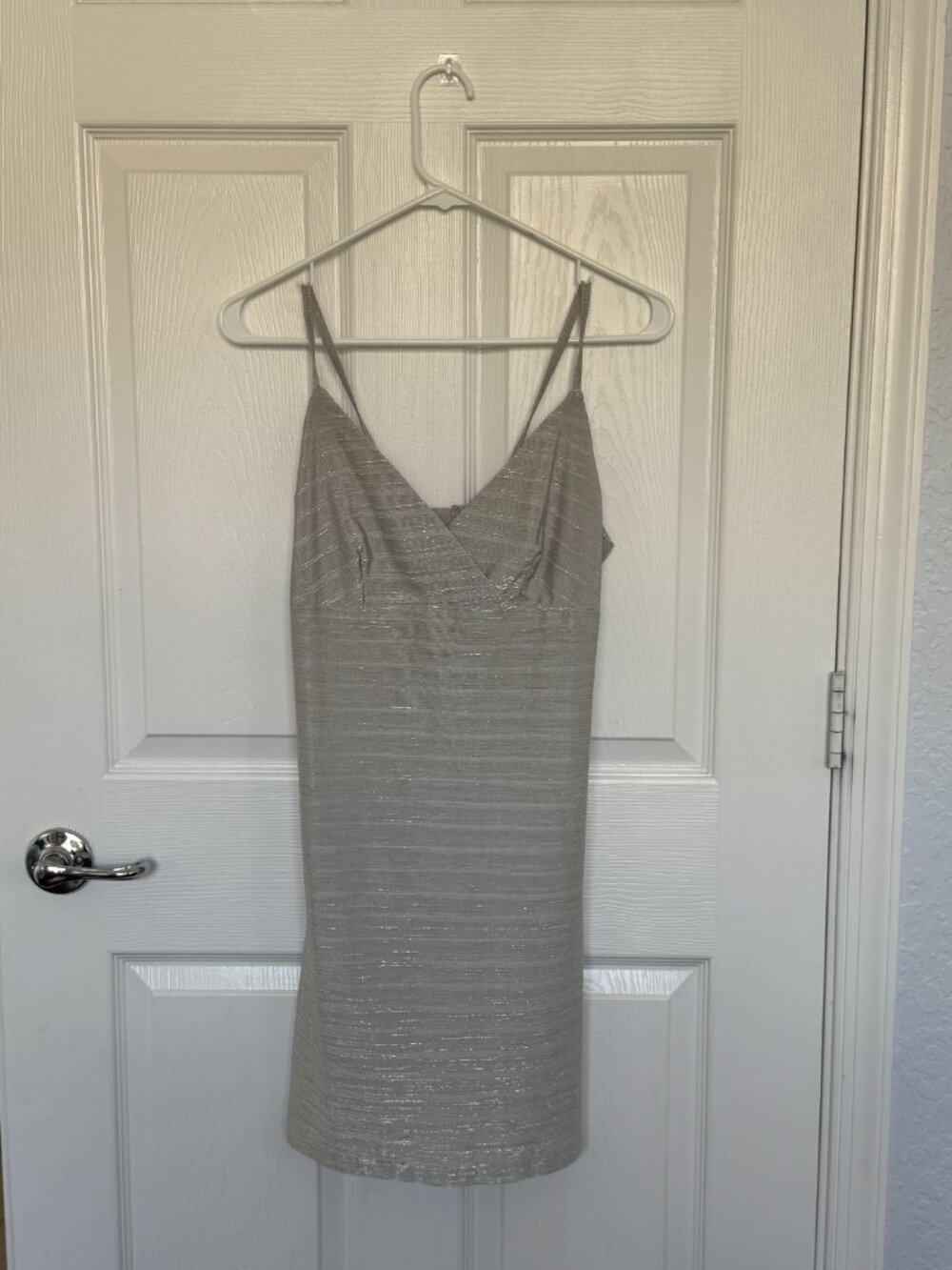 Silver Metallic Strappy Mini Dress - Size S